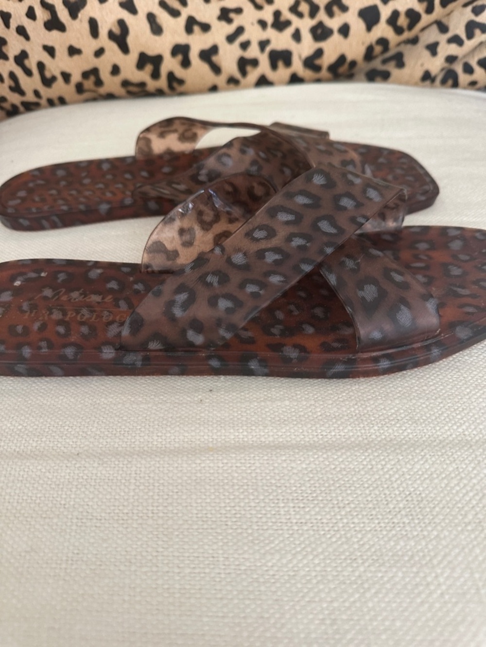 Matisse Anthropologie Leopard Print Cross-Strap Slide Sandals - Brown/Tan - Picture 3 of 3
